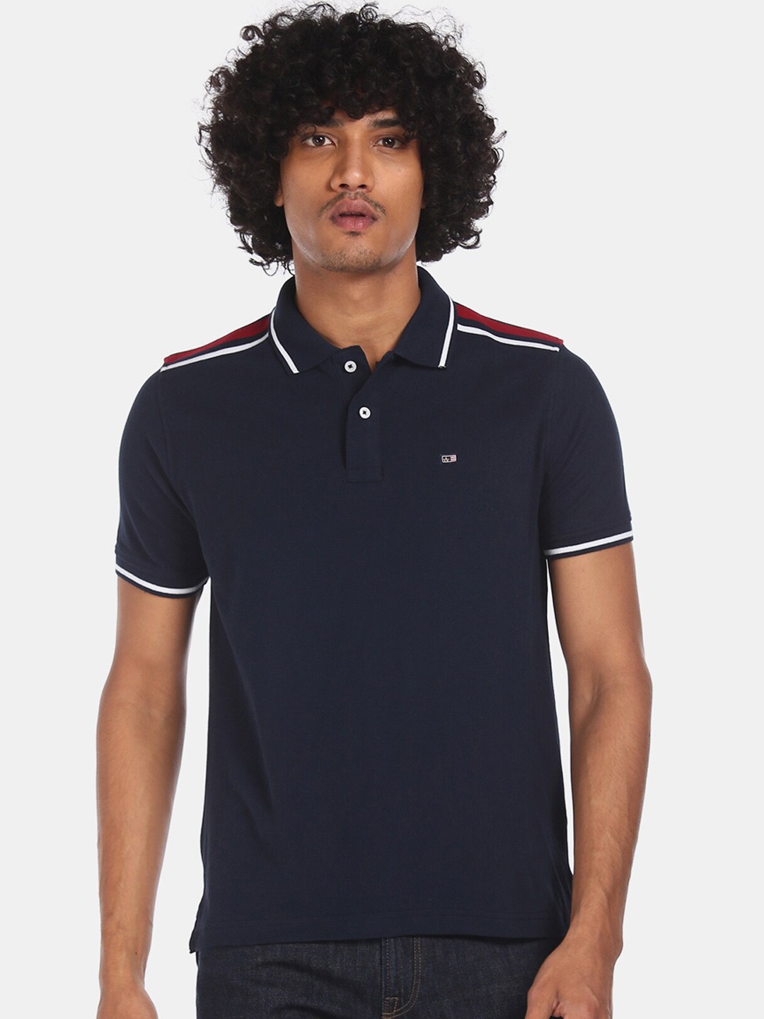 

Arrow Sport Men Blue Solid Polo Collar Cotton Pure Cotton T-shirt
