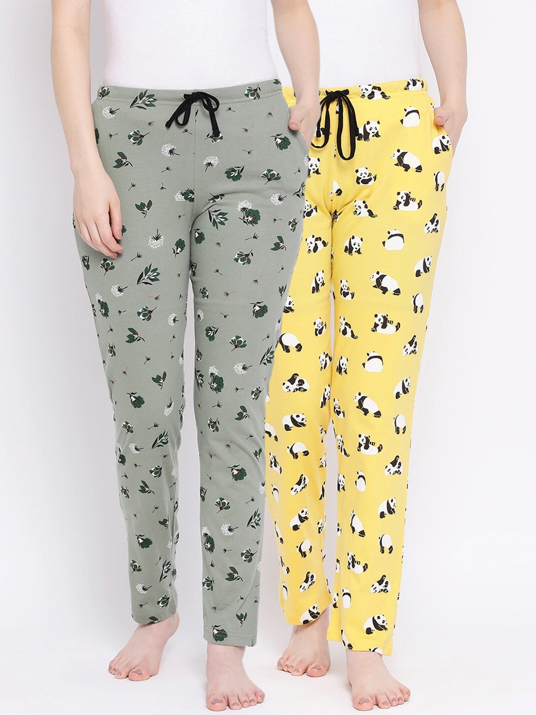 

Kanvin Women Pack Of 2 Printed Lounge Pants, Yellow