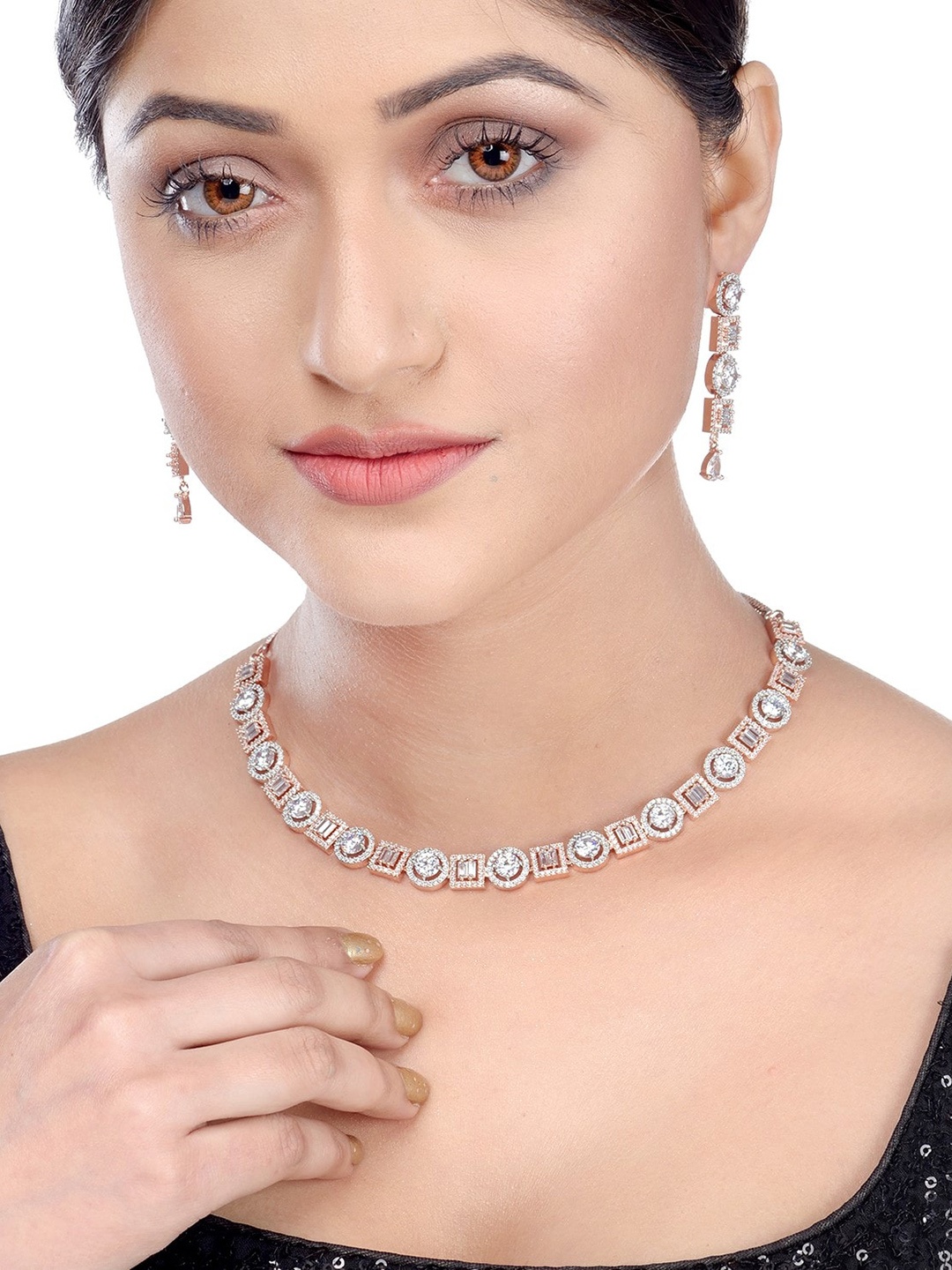 

Saraf RS Jewellery Rose Gold-Plated AD & CZ Studded Handcrafted Jewellery Set