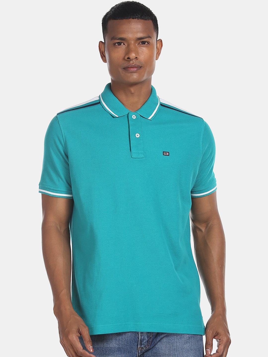 

Arrow Sport Men Blue Solid Polo Collar Cotton Pure Cotton T-shirt