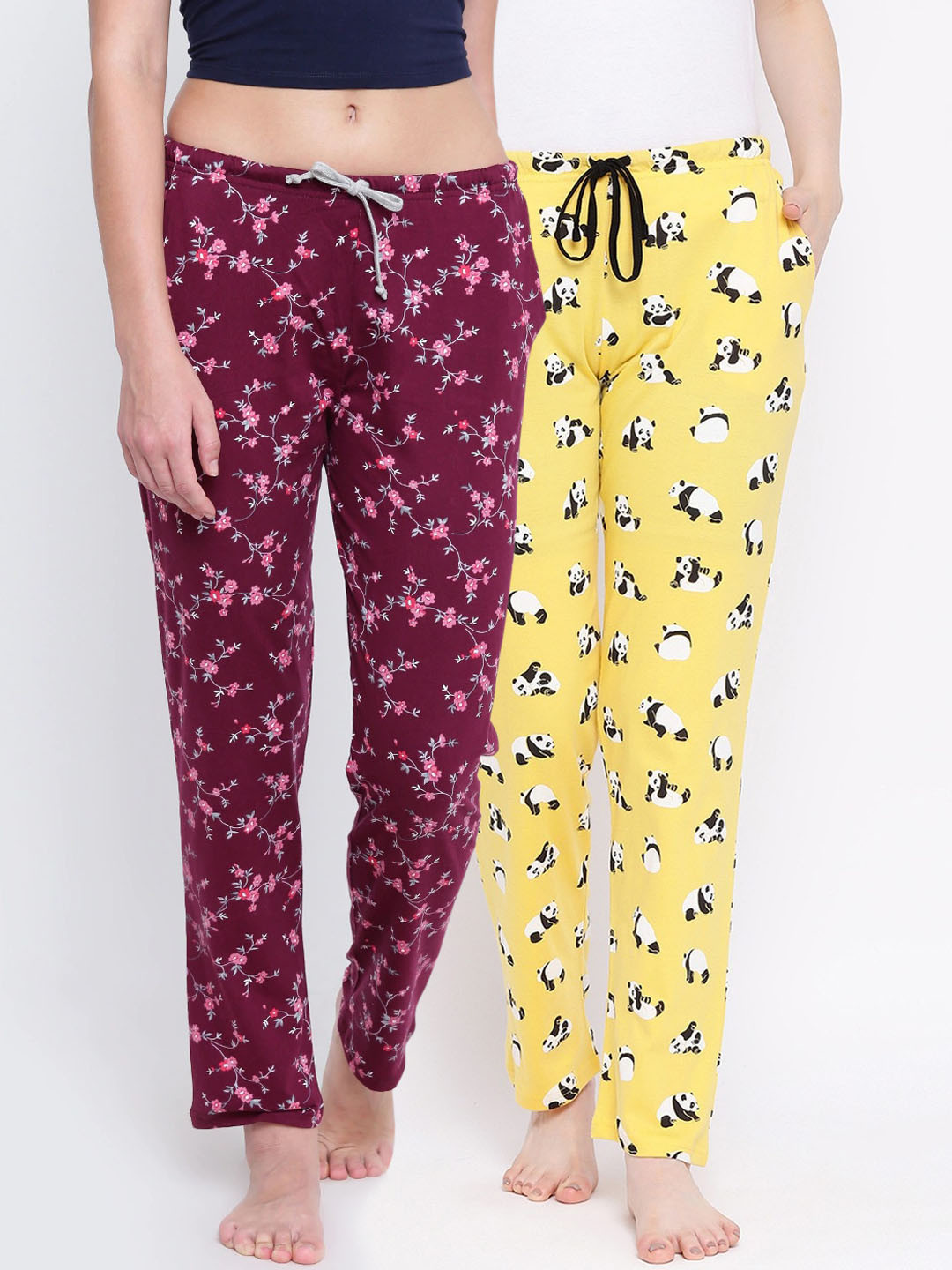 

Kanvin Women Pack Of 2 Printed Lounge Pants, Yellow