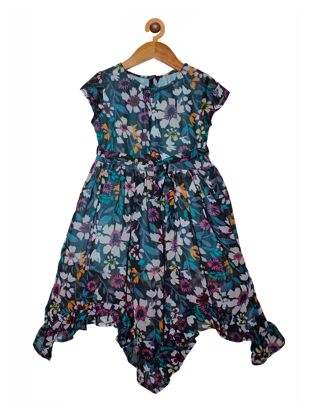

KiddoPanti Girls Blue Printed Fit and Flare Dress