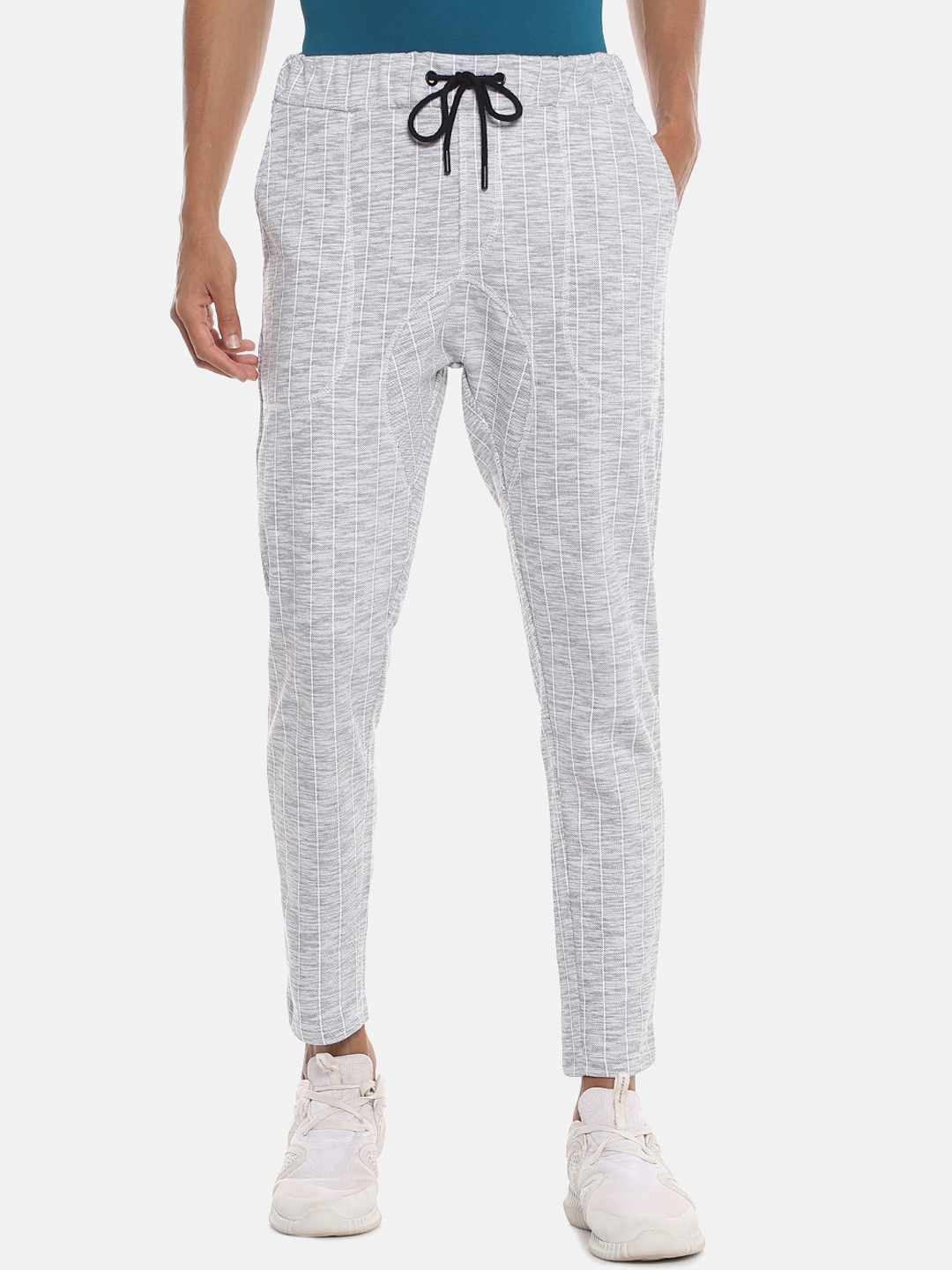 

Campus Sutra Men Grey & White Striped Straight-Fit Track Pants