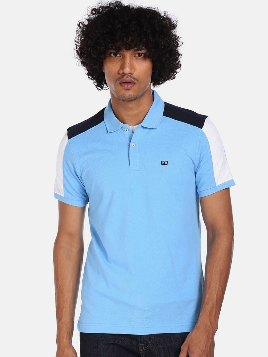 

Arrow Sport Men Blue Solid Polo Collar T-shirt