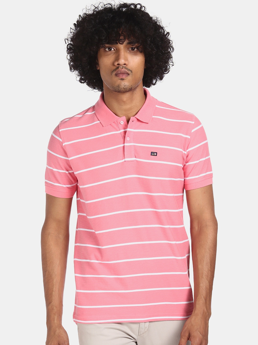 

Arrow Sport Men Pink Striped Polo Collar T-shirt