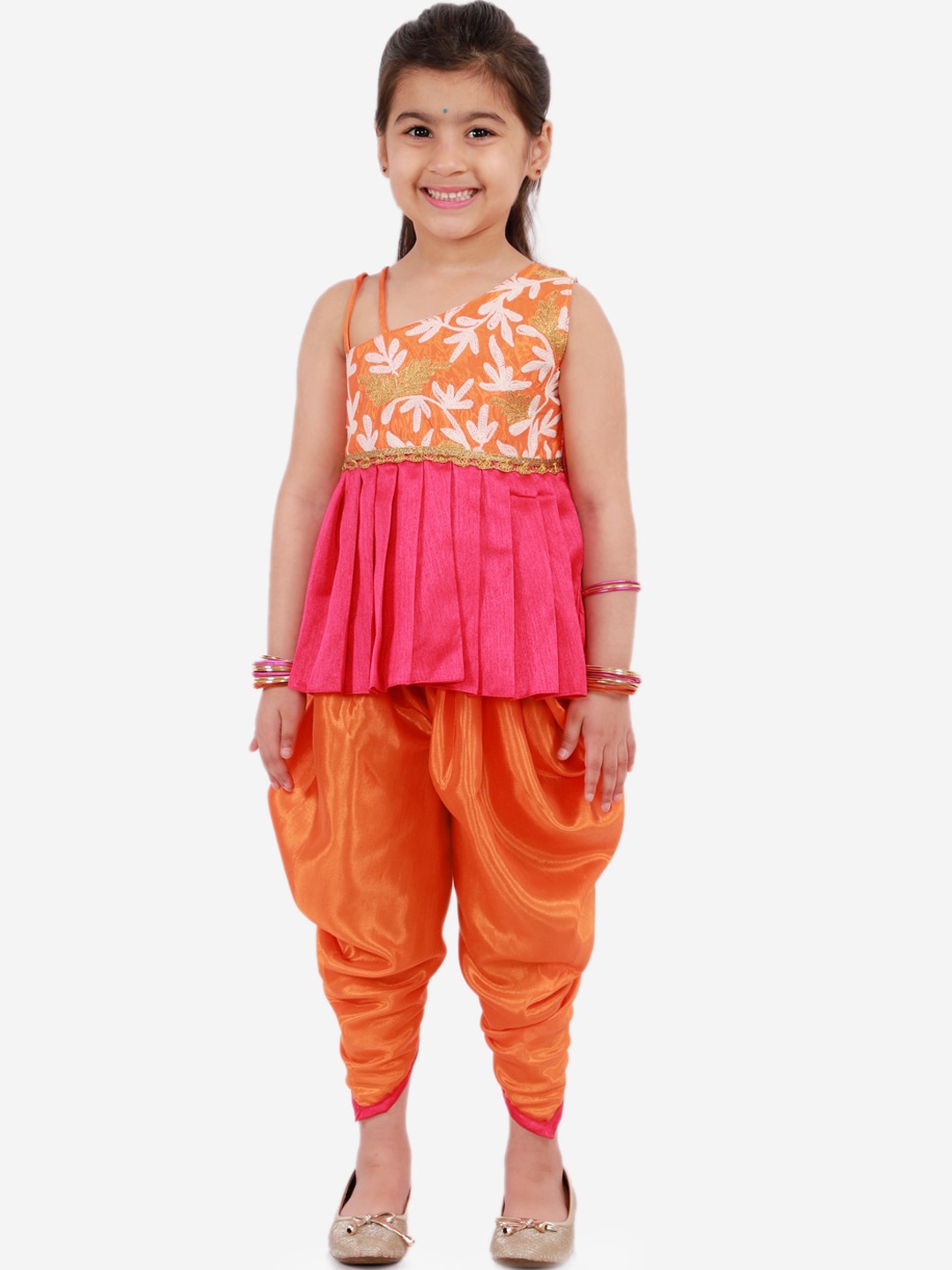 

KID1 Girls Orange & Pink Embroidered Peplum Top with Dhoti Pants