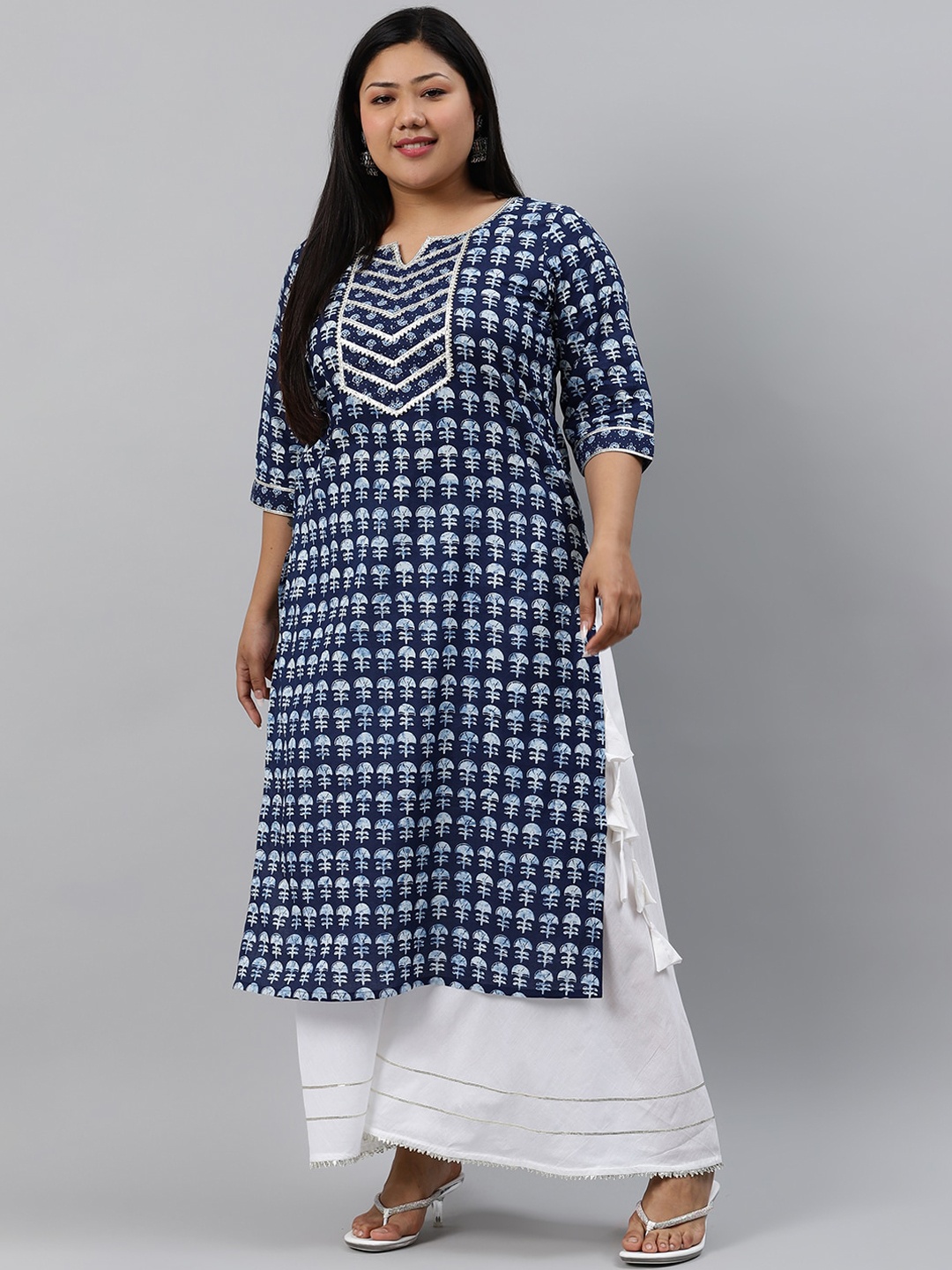 

EXTRA LOVE BY LIBAS Women Plus Size Blue Printed Cotton Kurta