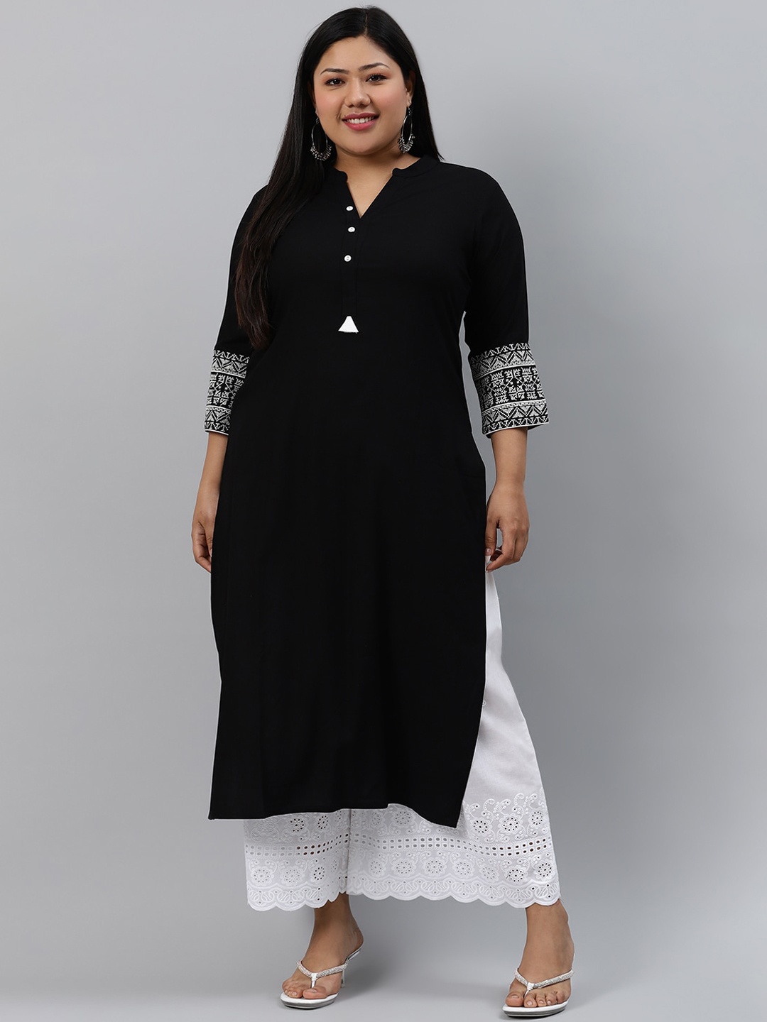 

EXTRA LOVE BY LIBAS Women Plus Size Black Solid Kurta