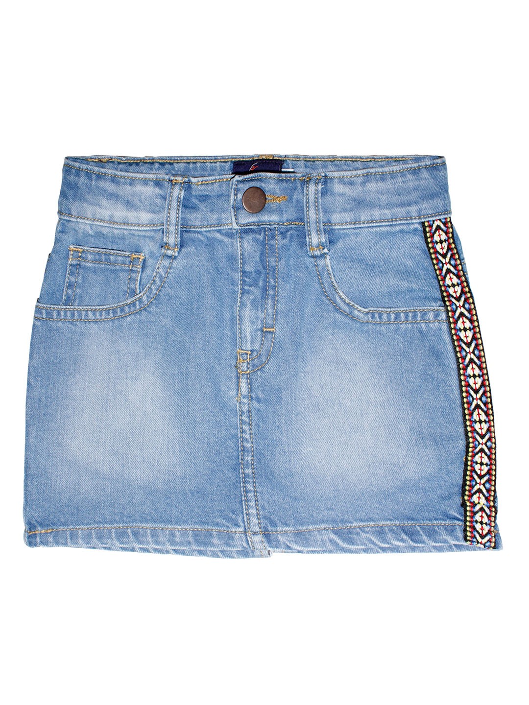

KiddoPanti Girls Blue Solid Denim Straight Mini Skirt