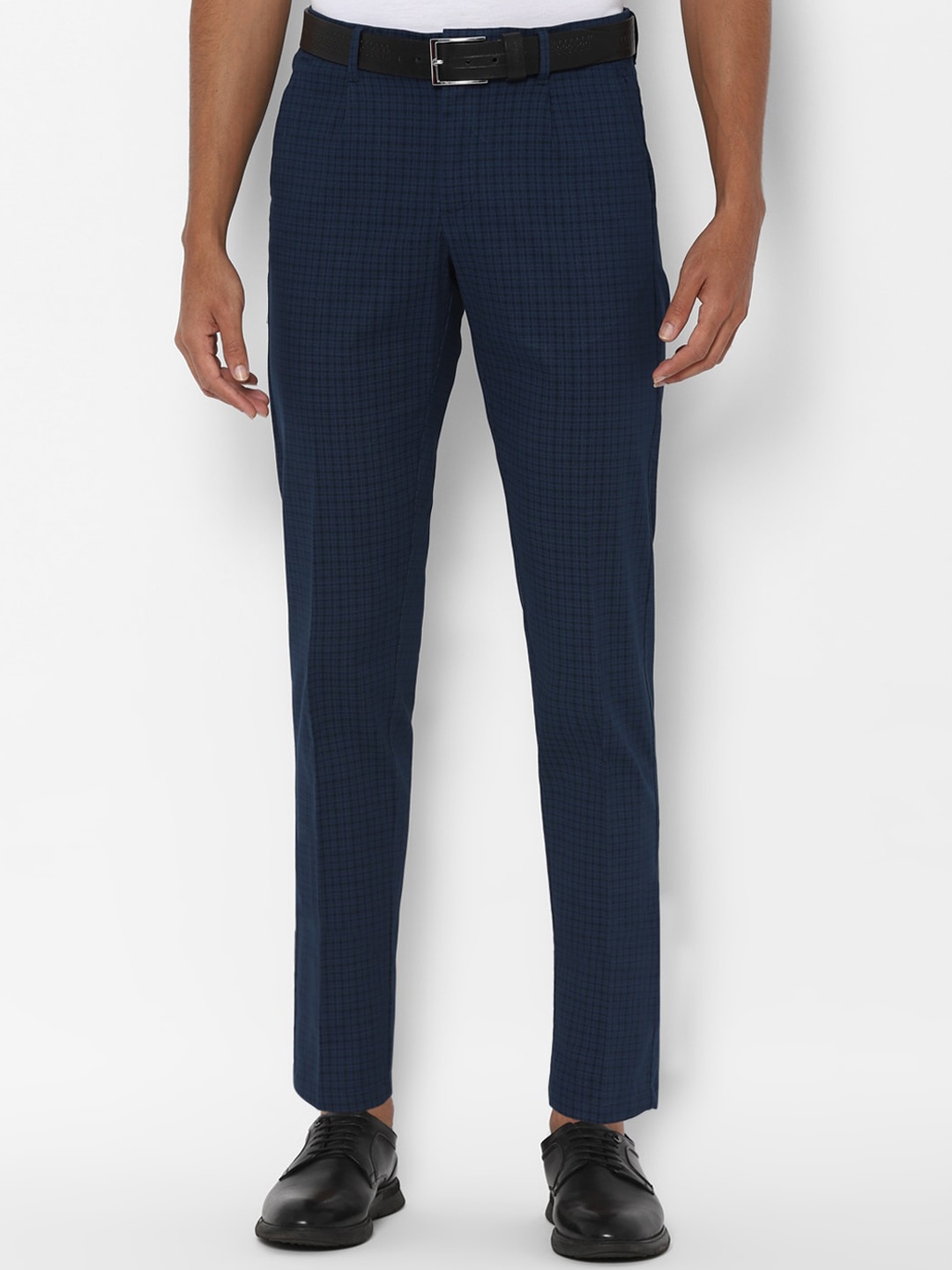 

Allen Solly Men Navy Blue & Black Slim Fit Checked Regular Trousers
