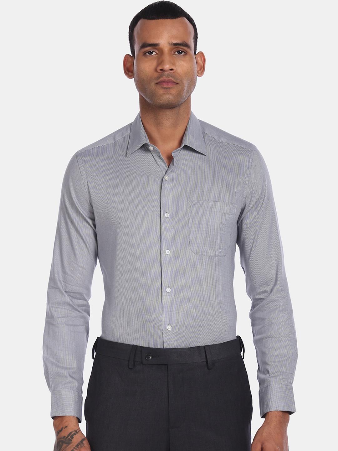 

Arrow Men Grey Slim Fit Self Design Formal Shirt