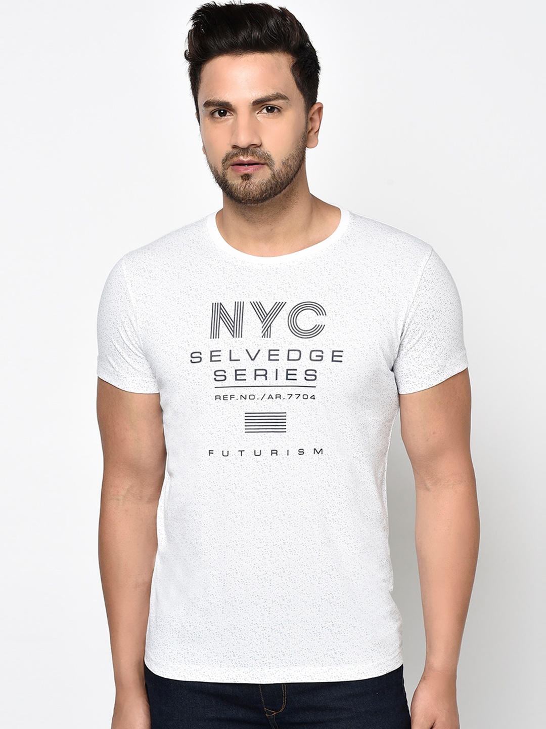 

Octave Men White Printed Round Neck T-shirt