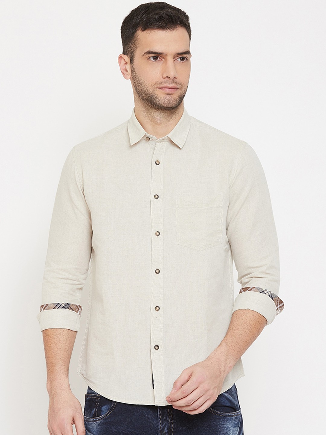

Octave Men Beige Regular Fit Solid Casual Shirt