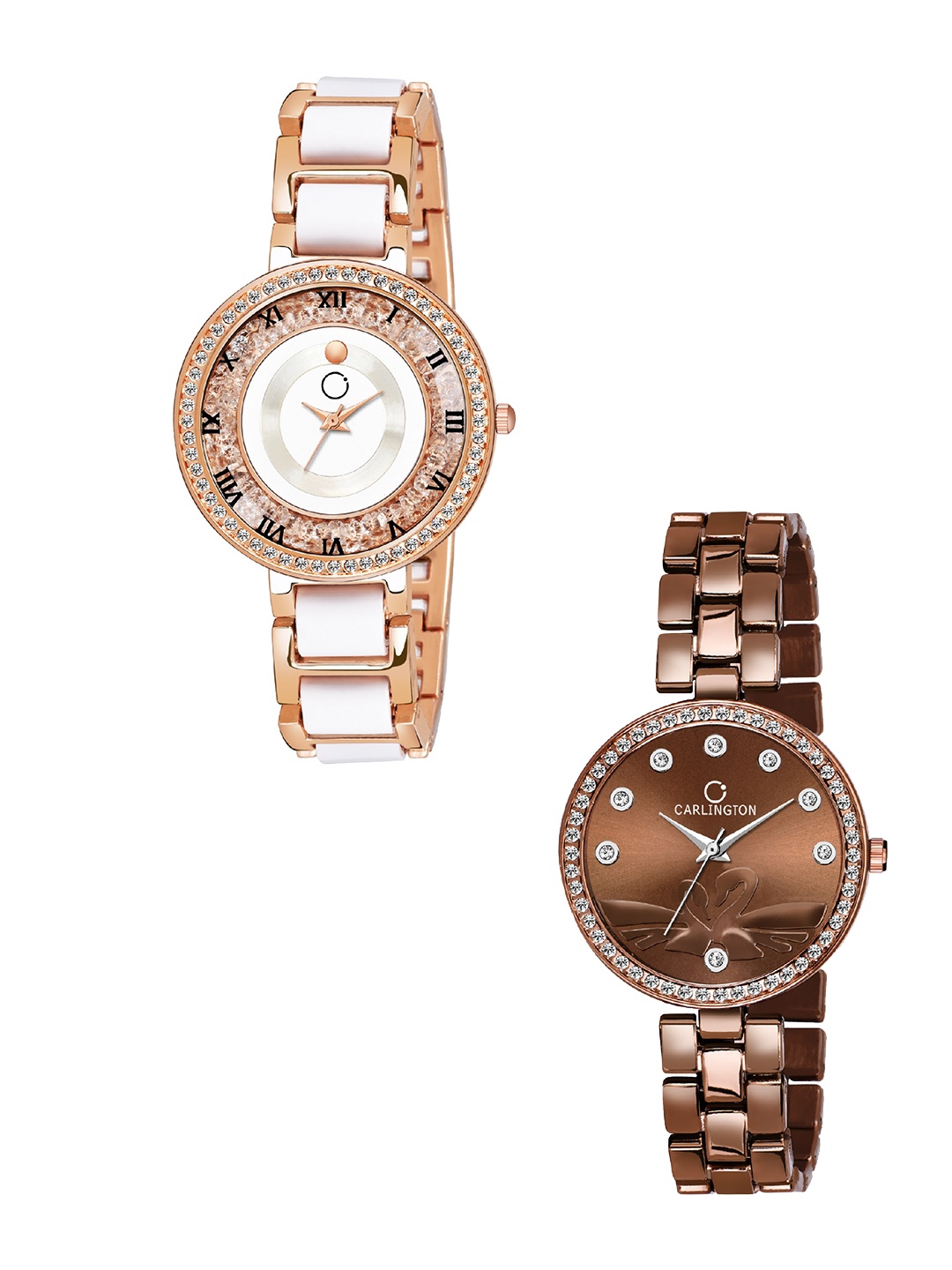 

CARLINGTON Women Set of 2 Gold-Toned & Brown Analogue Watches