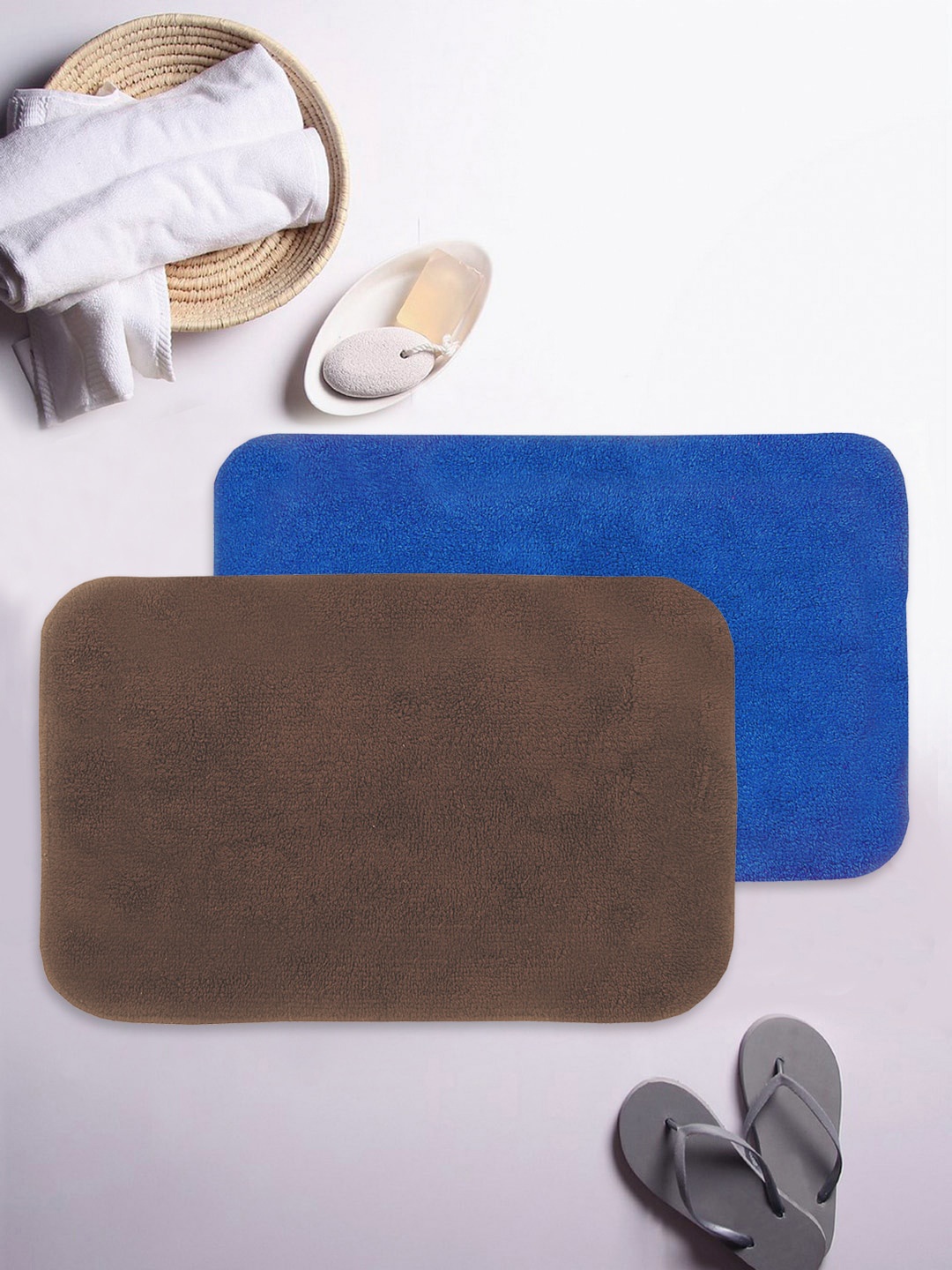 

KOPA Set of 2 Solid 1000 GSM Anti-Skid Soft-Cotton Bath Rugs, Brown