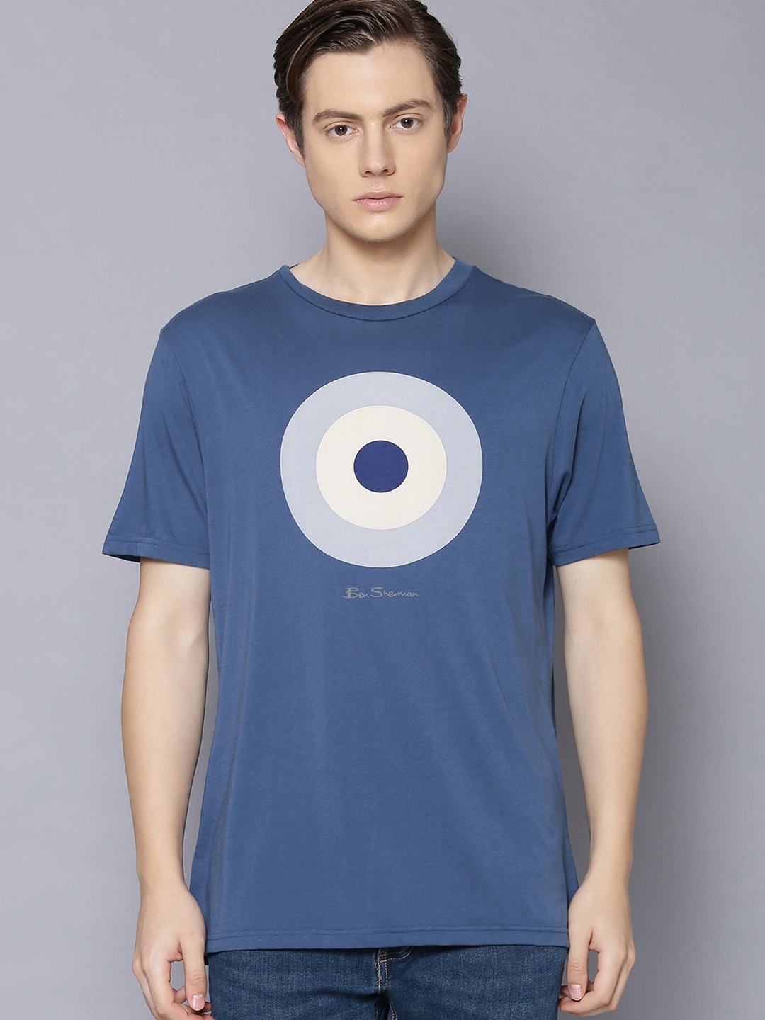 

BEN SHERMAN Men Blue Printed Round Neck T-shirt