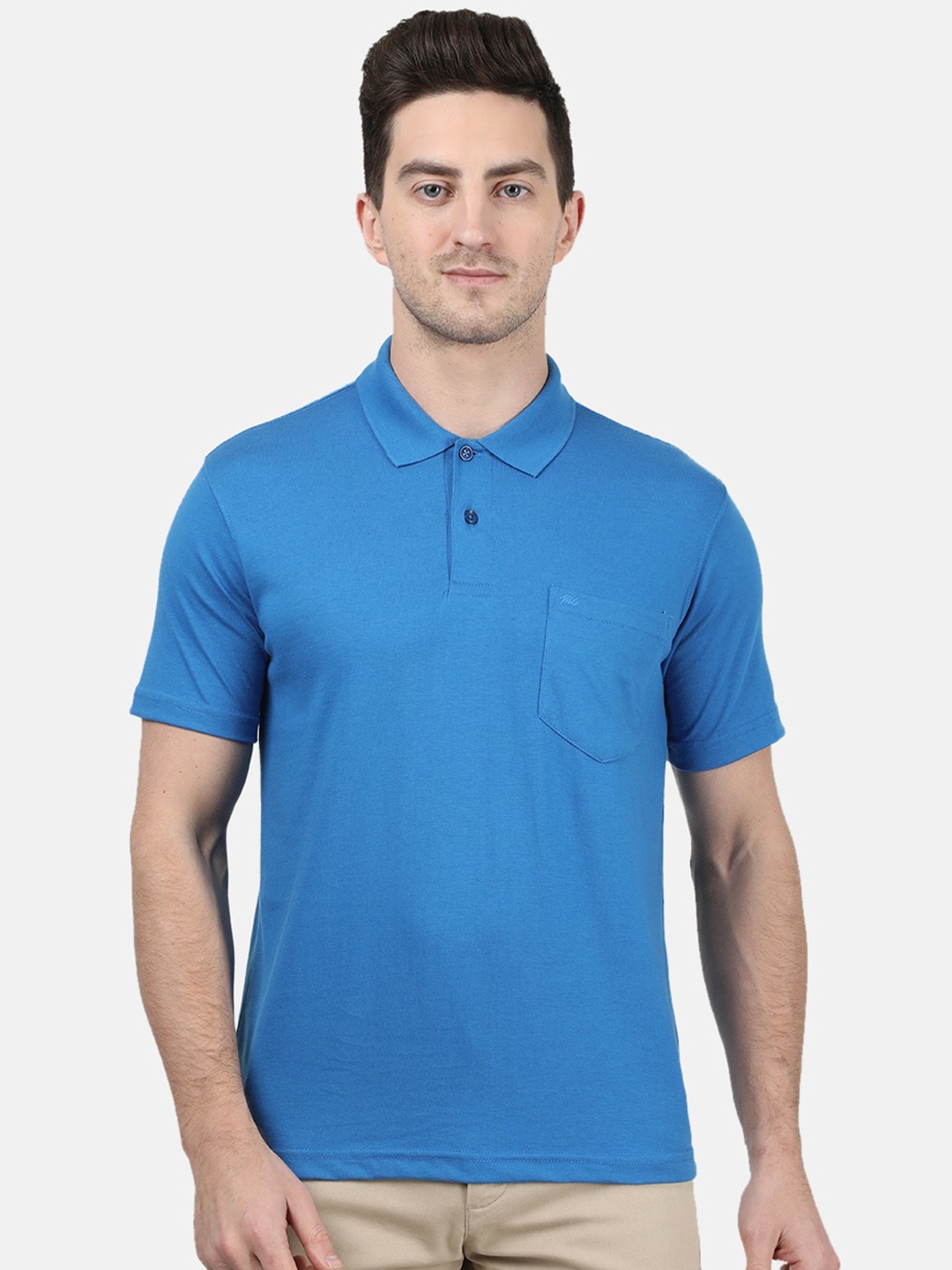 

Monte Carlo Men Blue Solid Polo Collar T-shirt
