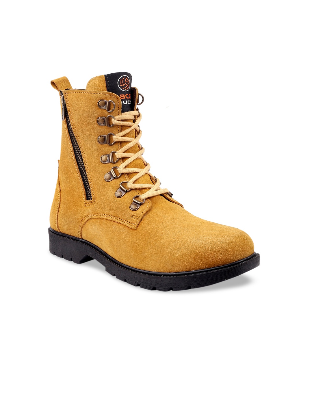 

bacca bucci Men Tan Brown Leather High-Top Flat Boots