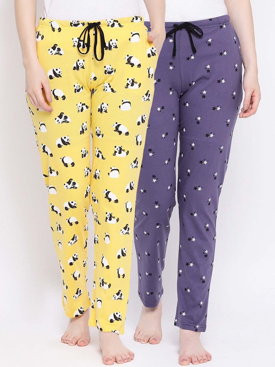 

Kanvin Women Pack Of 2 Printed Lounge Pants, Yellow