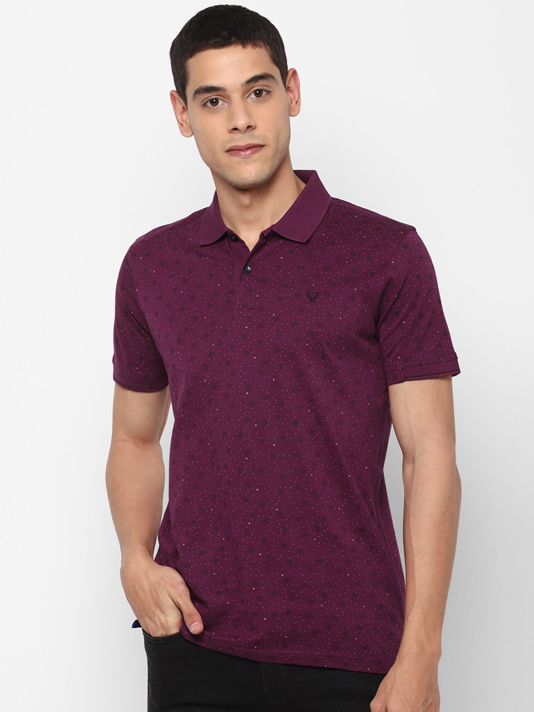 

Allen Solly Men Burgundy Printed Polo Collar T-shirt