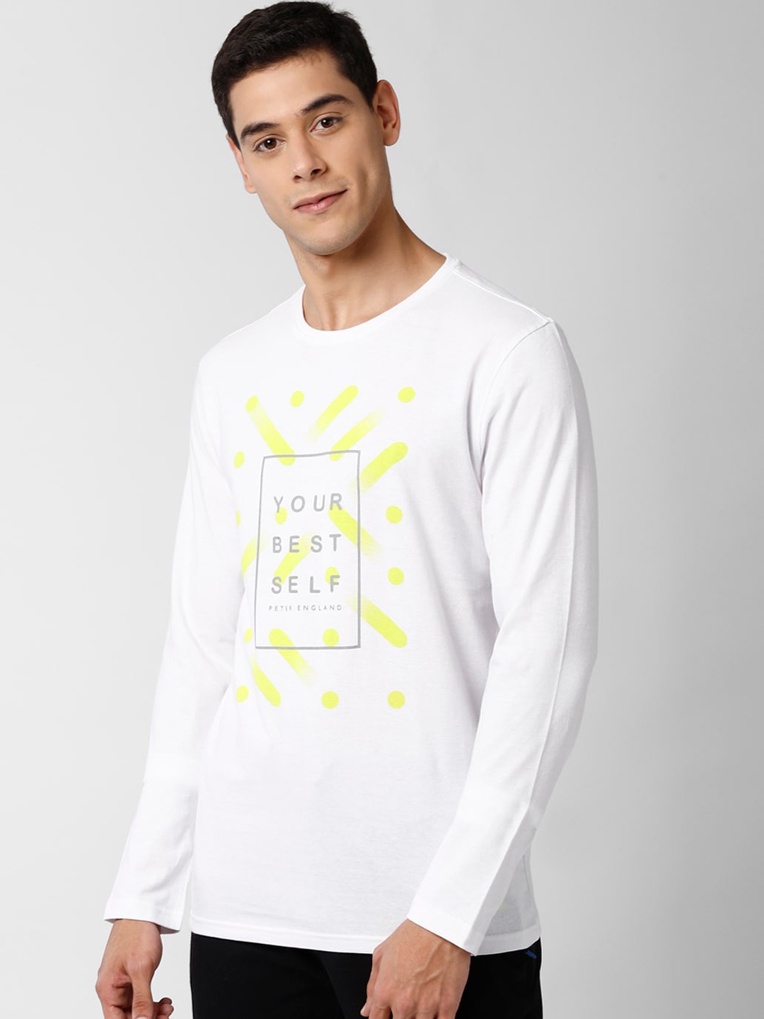 

Peter England Men White Printed Round Neck T-shirt