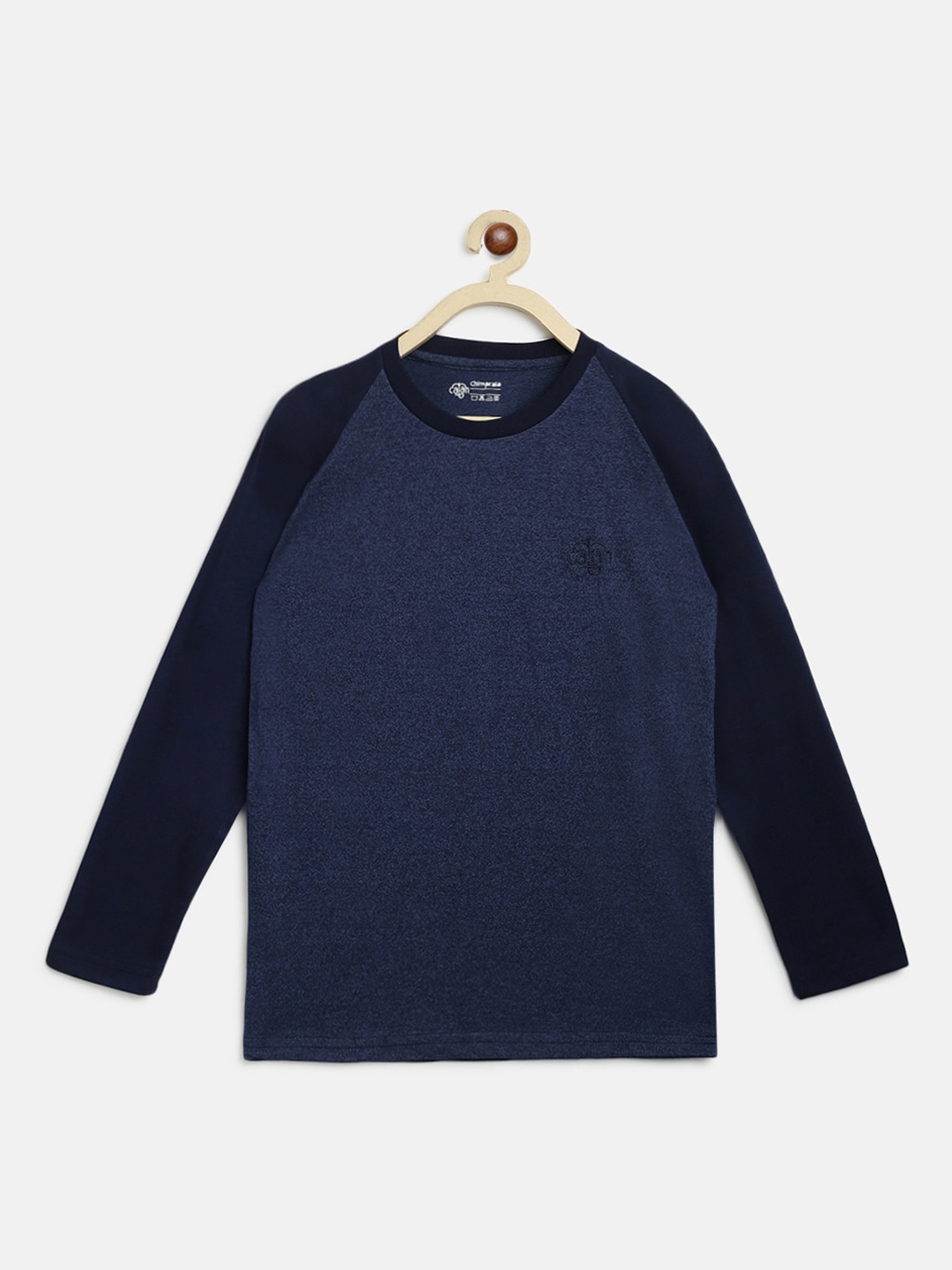 

CHIMPRALA Girls Navy Blue Solid Round Neck T-shirt