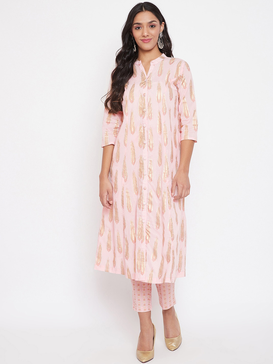 

The Kaftan Company Women Pink Printed Kurta with Trousers