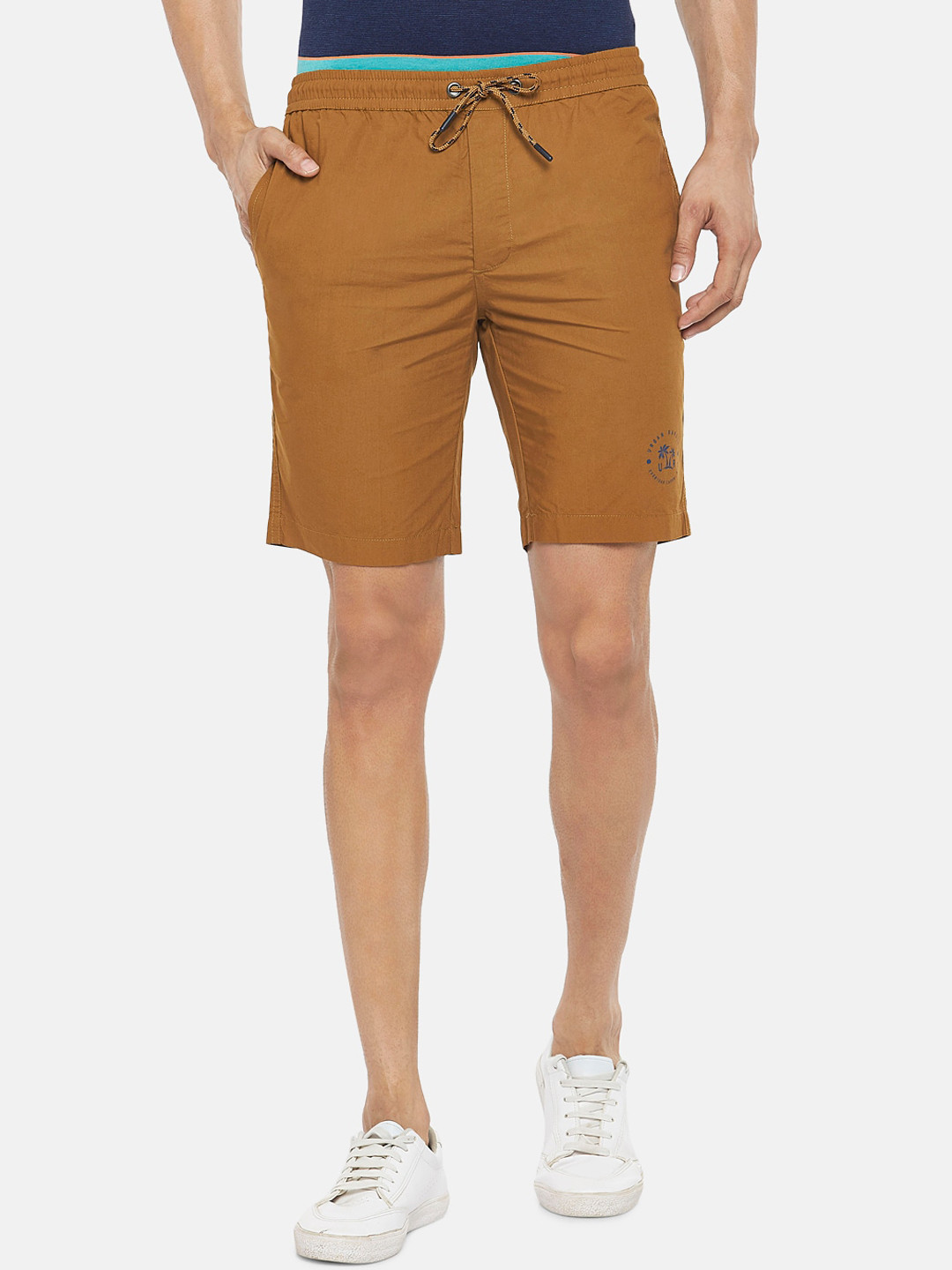 

Urban Ranger by pantaloons Men Khaki Solid Slim Fit Regular Shorts