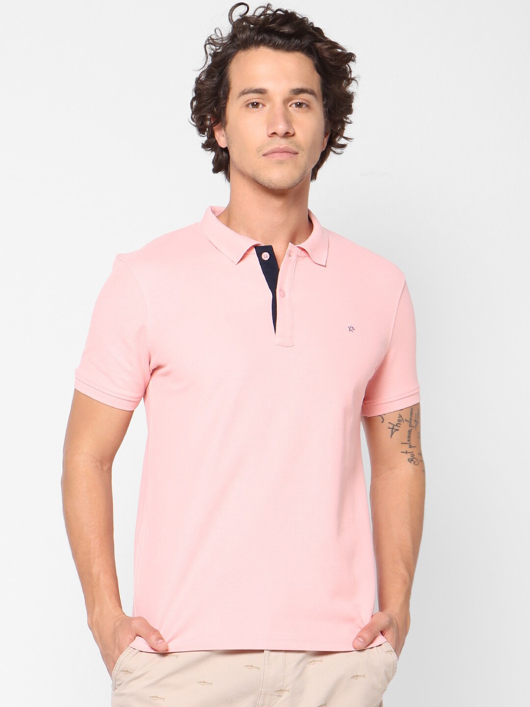 Celio Men Pink Solid Polo Collar Pure Cotton T-shirt
