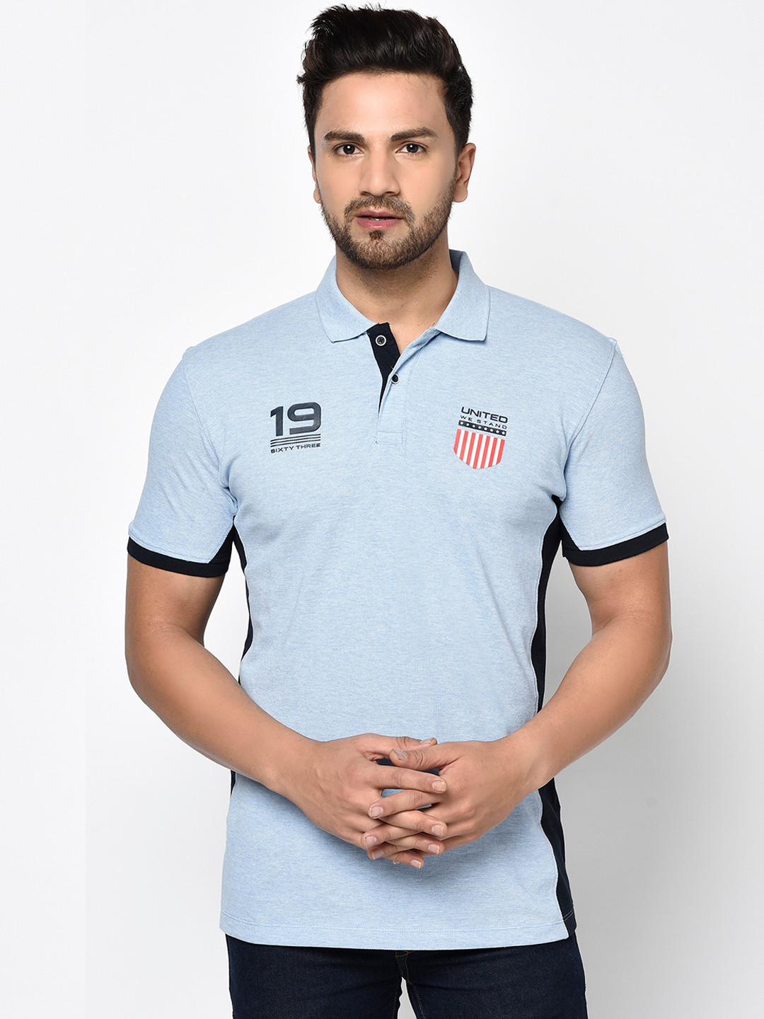 

Octave Men Blue Solid Polo Collar T-shirt