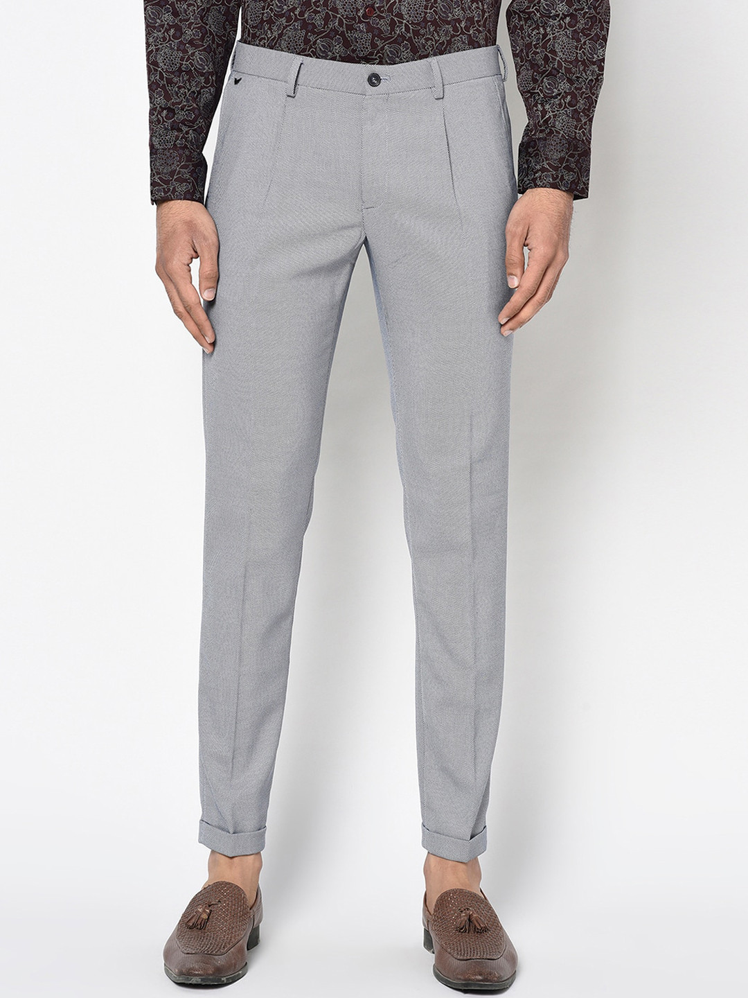 

Blackberrys Men Blue Phoenix Skinny Fit Self Design Regular Trousers