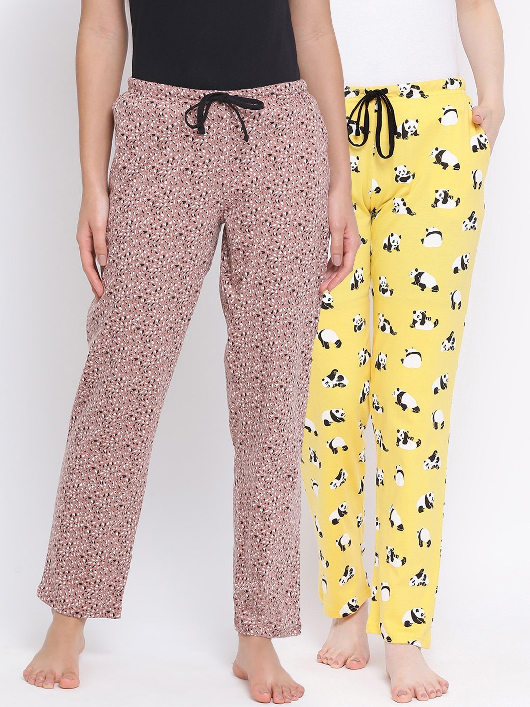 

Kanvin Women Pack Of 2 Printed Lounge Pants, Yellow