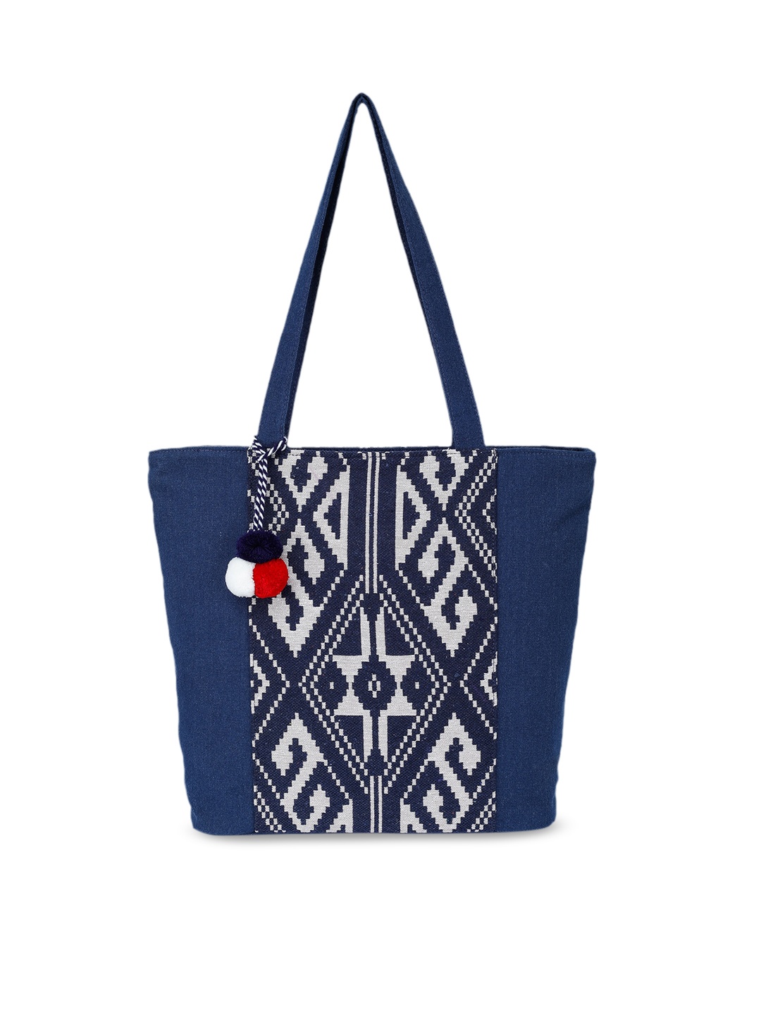 ALII AND ALIIZEY Navy Blue Self Design Jacquard & Canvas Tote Bag