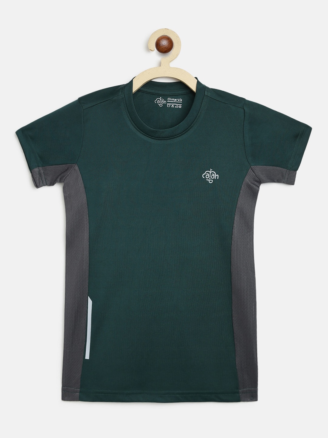 

CHIMPRALA Girls Green Solid Round Neck Sports T-shirt