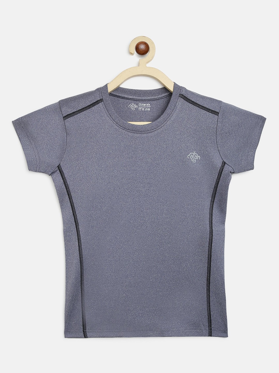 

CHIMPRALA Girls Navy Blue Solid Round Neck T-shirt