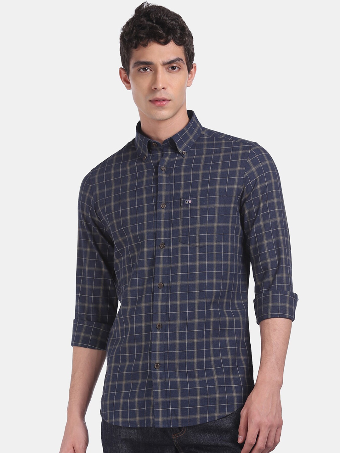 

Arrow Sport Men Navy Blue Regular Fit Checked Casual Shirt