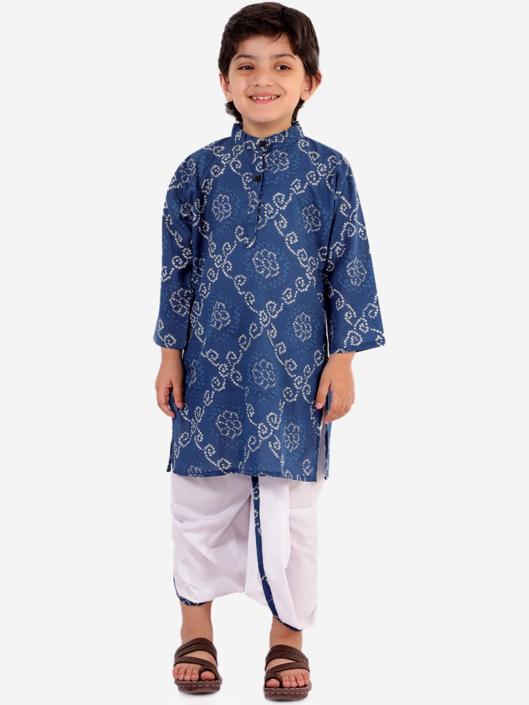 

Chipbeys Boys Blue & White Printed Kurta with Dhoti Pants
