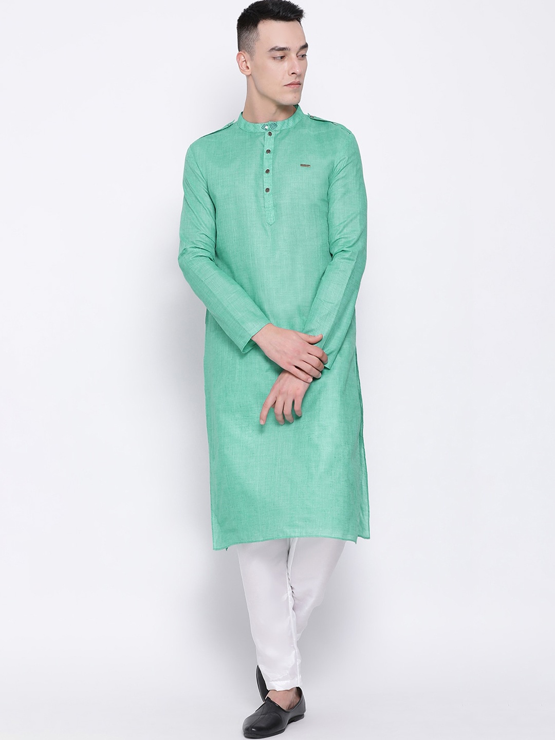 

DEVOILER Men Green Solid Straight Kurta