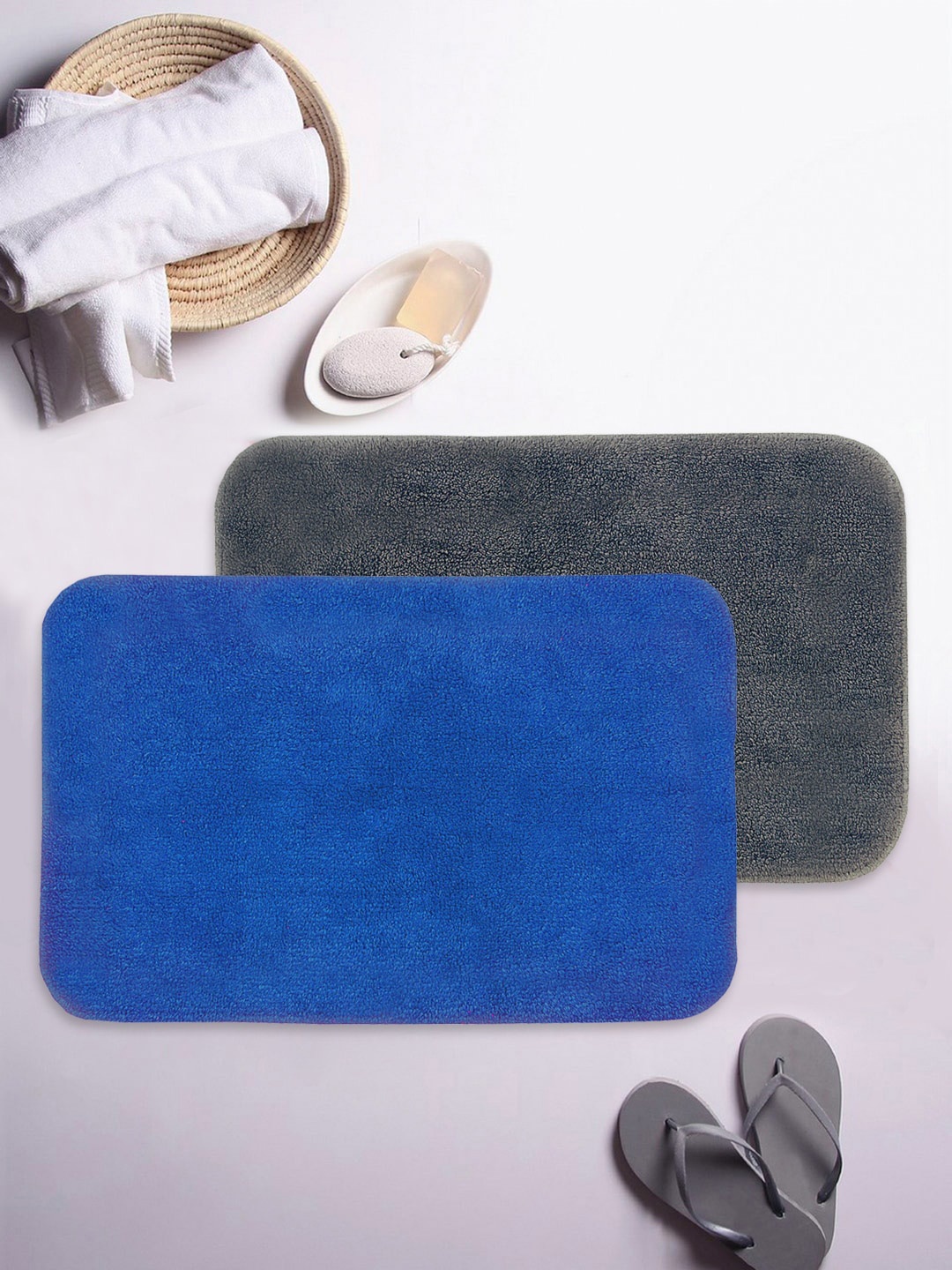 

KOPA Set Of 2 1000 GSM Anti-Skid Soft-Cotton Bath Rugs, Blue