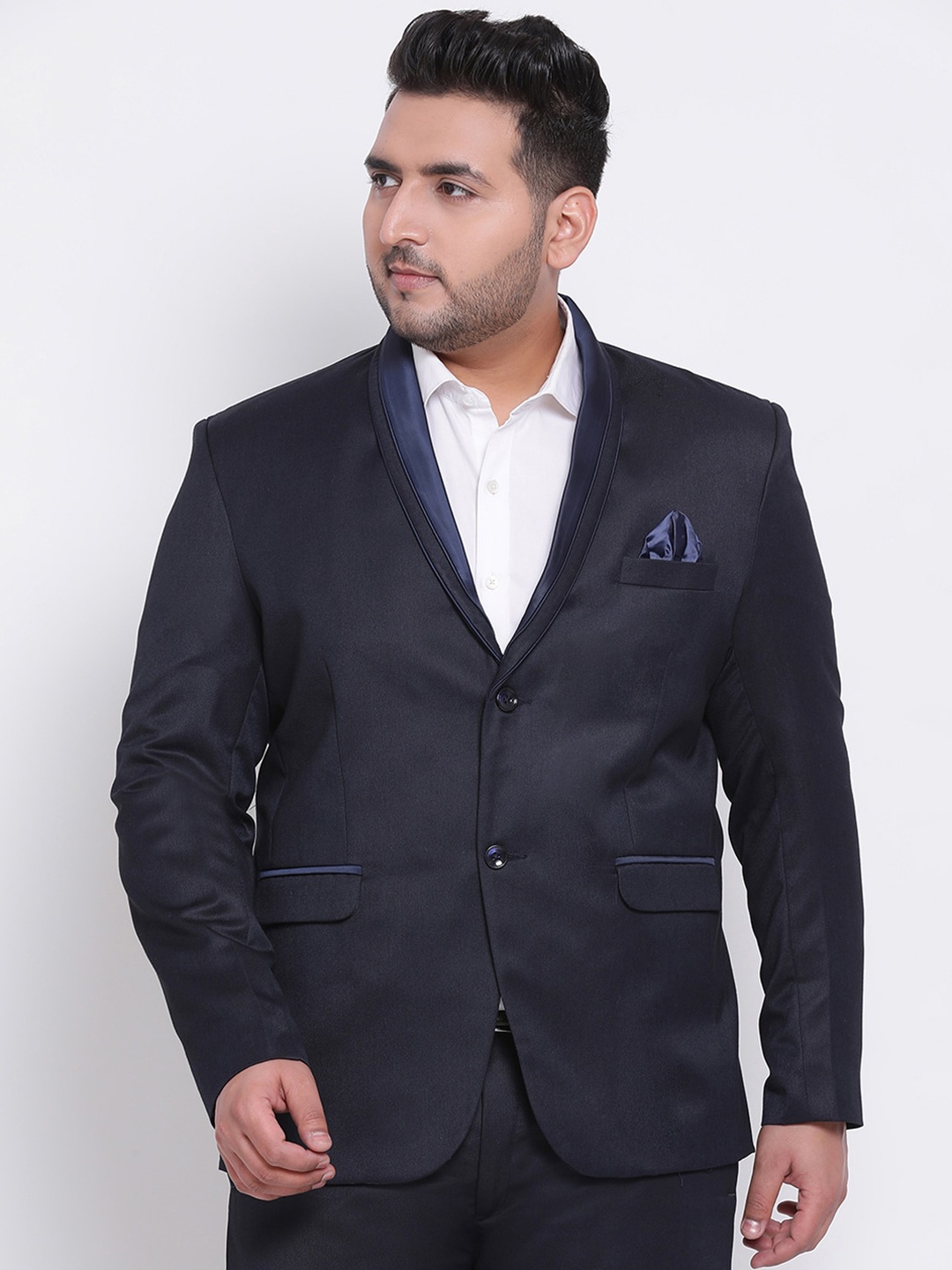 

Hangup Men Navy Blue Solid Single-Breasted Party Blazer