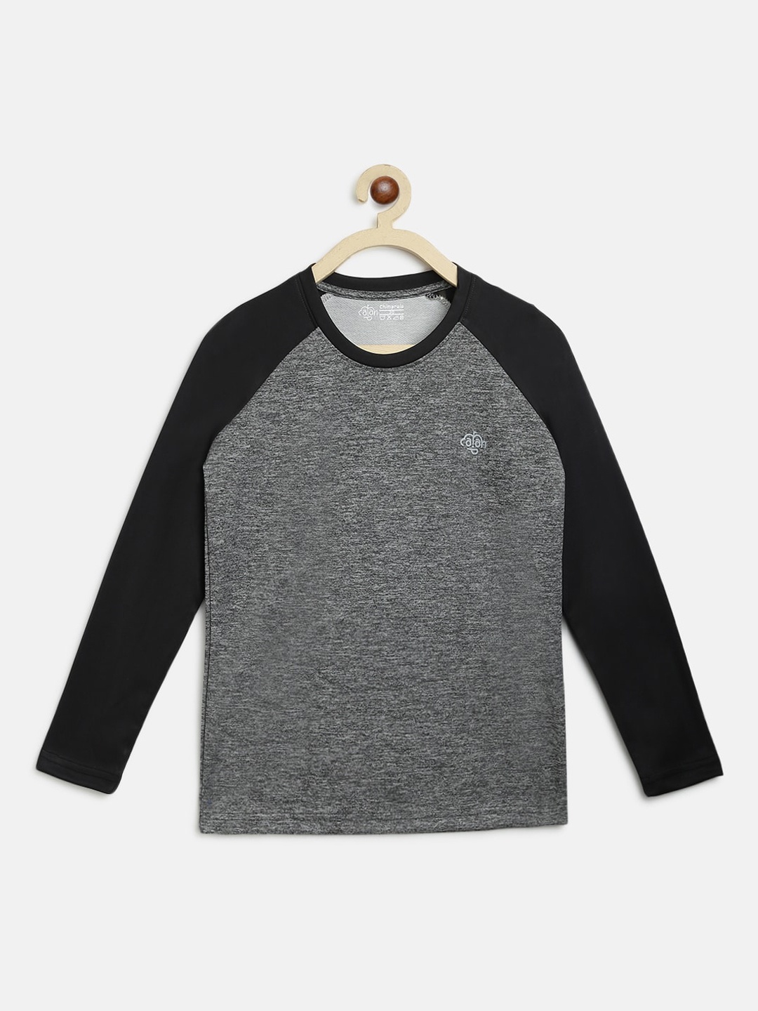 

CHIMPRALA Girls Grey Melange & Black Self Design Round Neck Training T-shirt