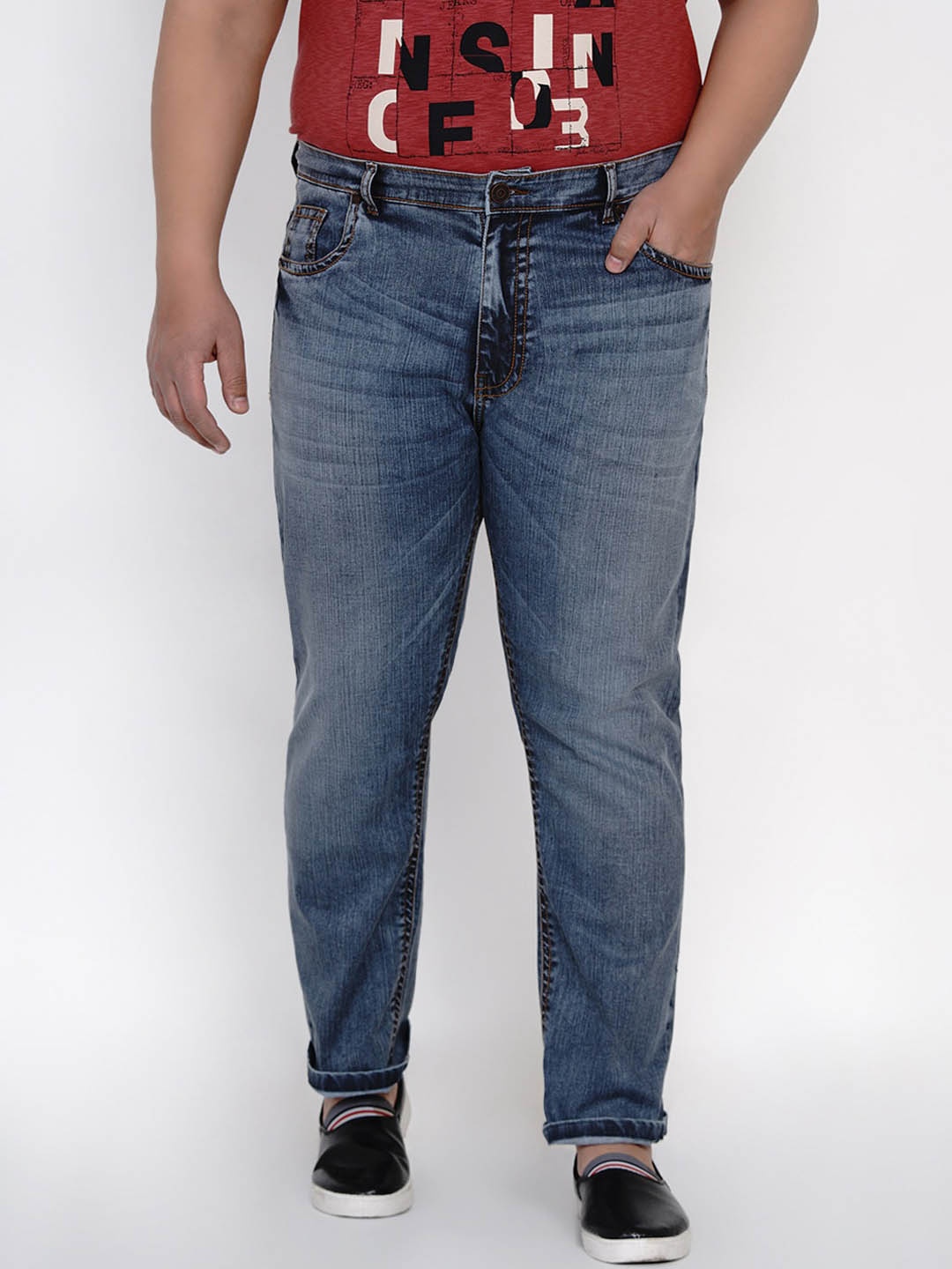 

John Pride Men Plus Size Blue Relaxed Fit Stretchable Jeans