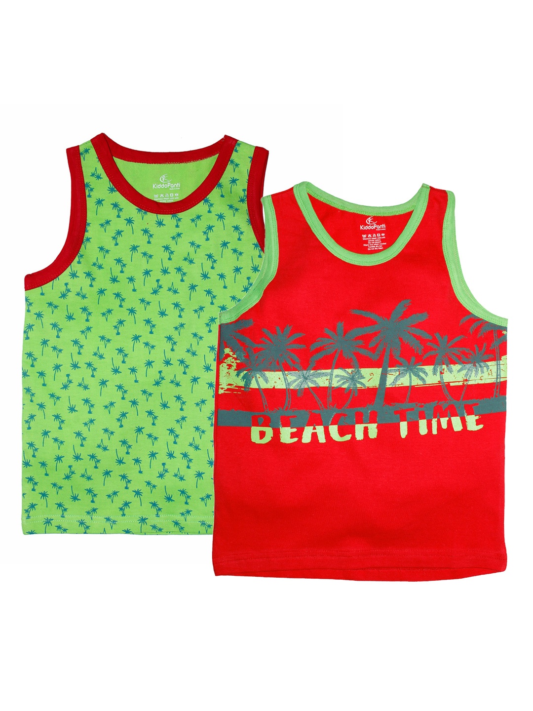 

KiddoPanti Boys Pack of 2 Pure Cotton Printed Round Neck T-shirt, Green