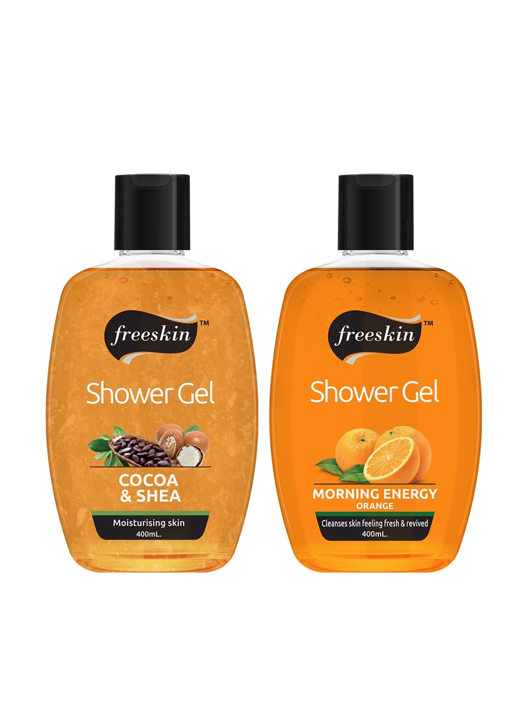 Freeskin Unisex Pack of 2 Cocoa Shea & Orange Shower Gel 400 ml, Multi