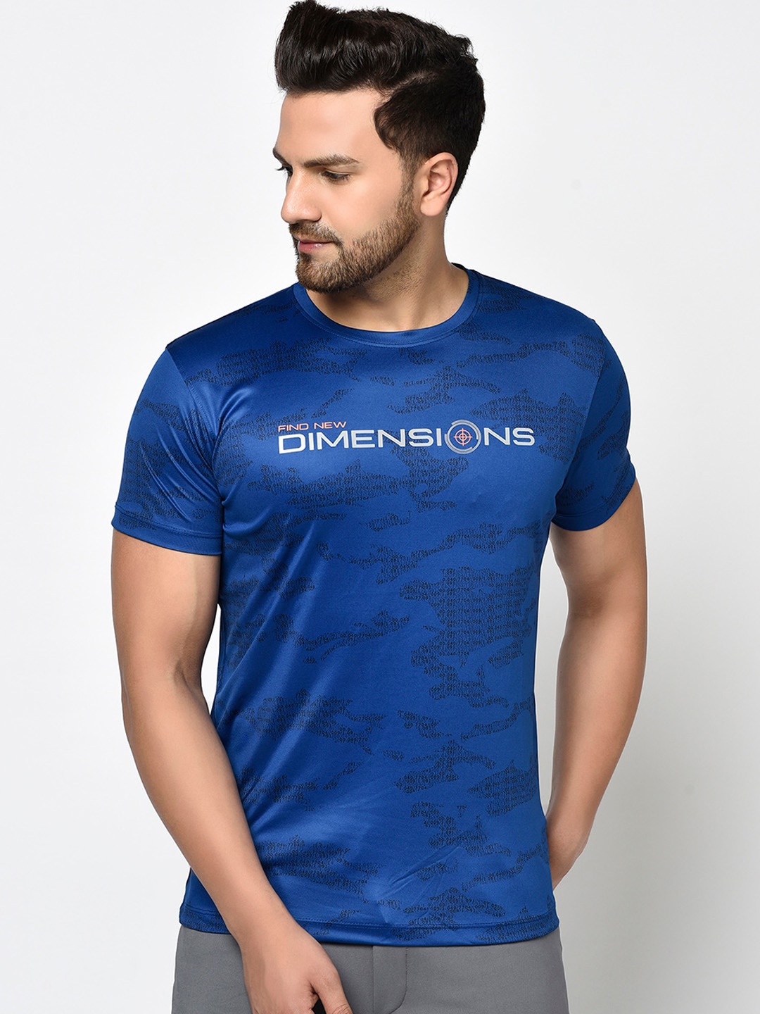

Octave Men Blue Printed Cotton Round Neck T-shirt