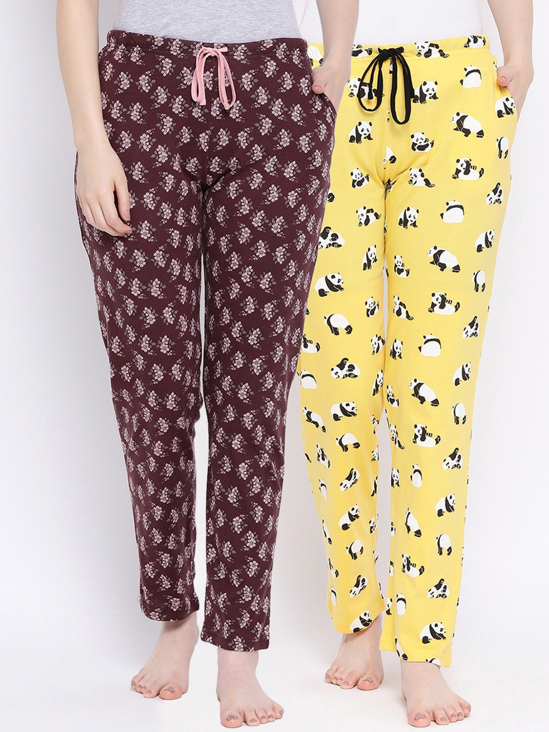 

Kanvin Women Pack Of 2 Printed Lounge Pants, Yellow
