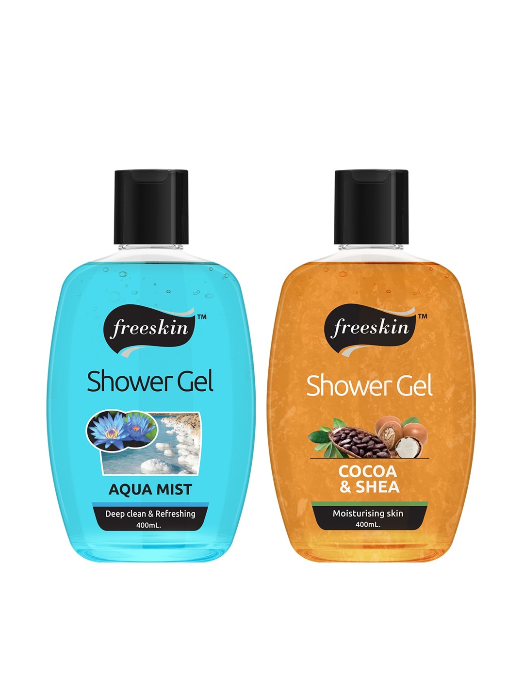 

Freeskin Unisex Pack of 2 Aqua Mist & Cocoa Shea Shower Gel 400 ml, Multi