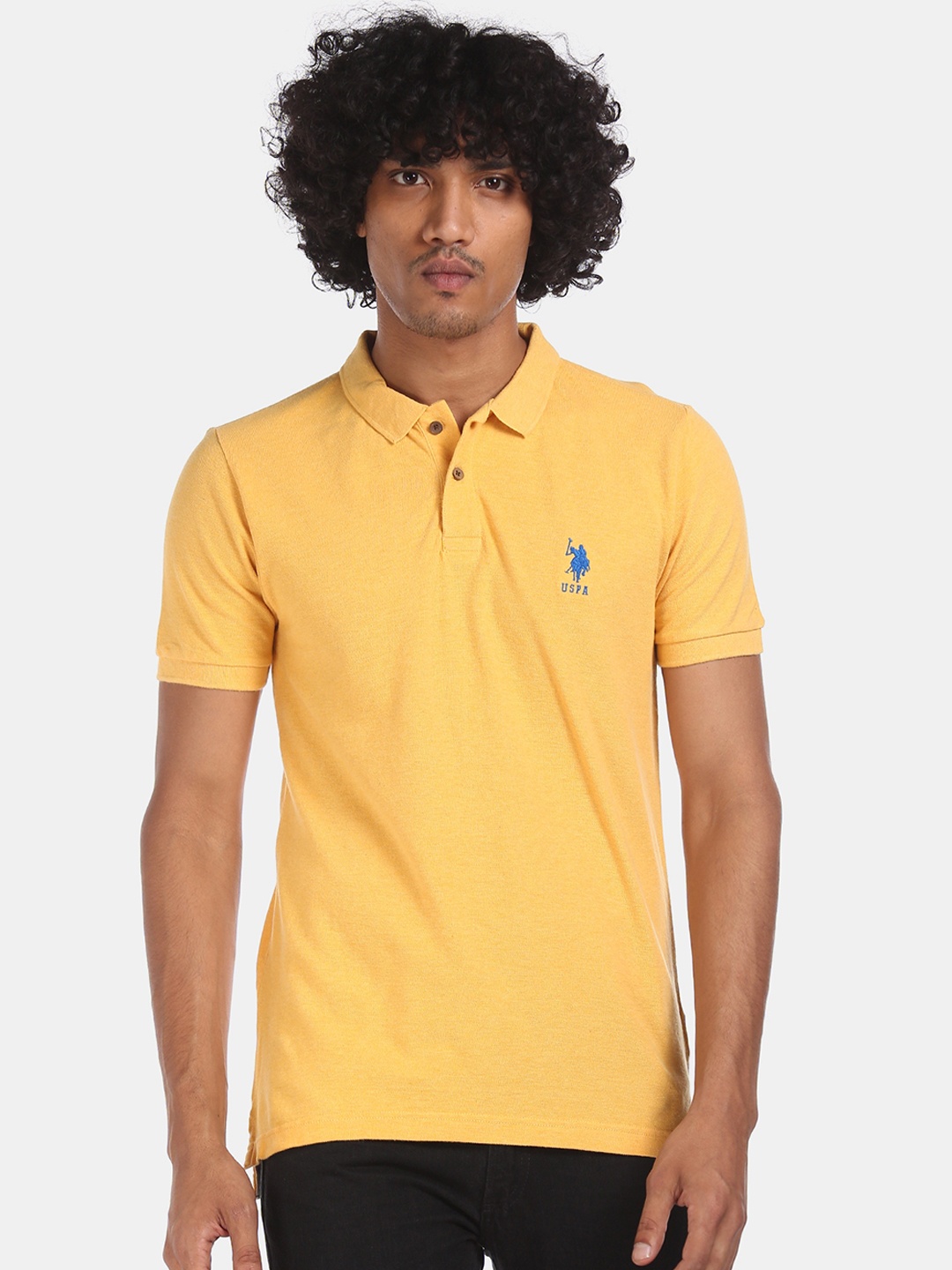 

U.S. Polo Assn. Men Yellow Solid Polo Collar T-shirt