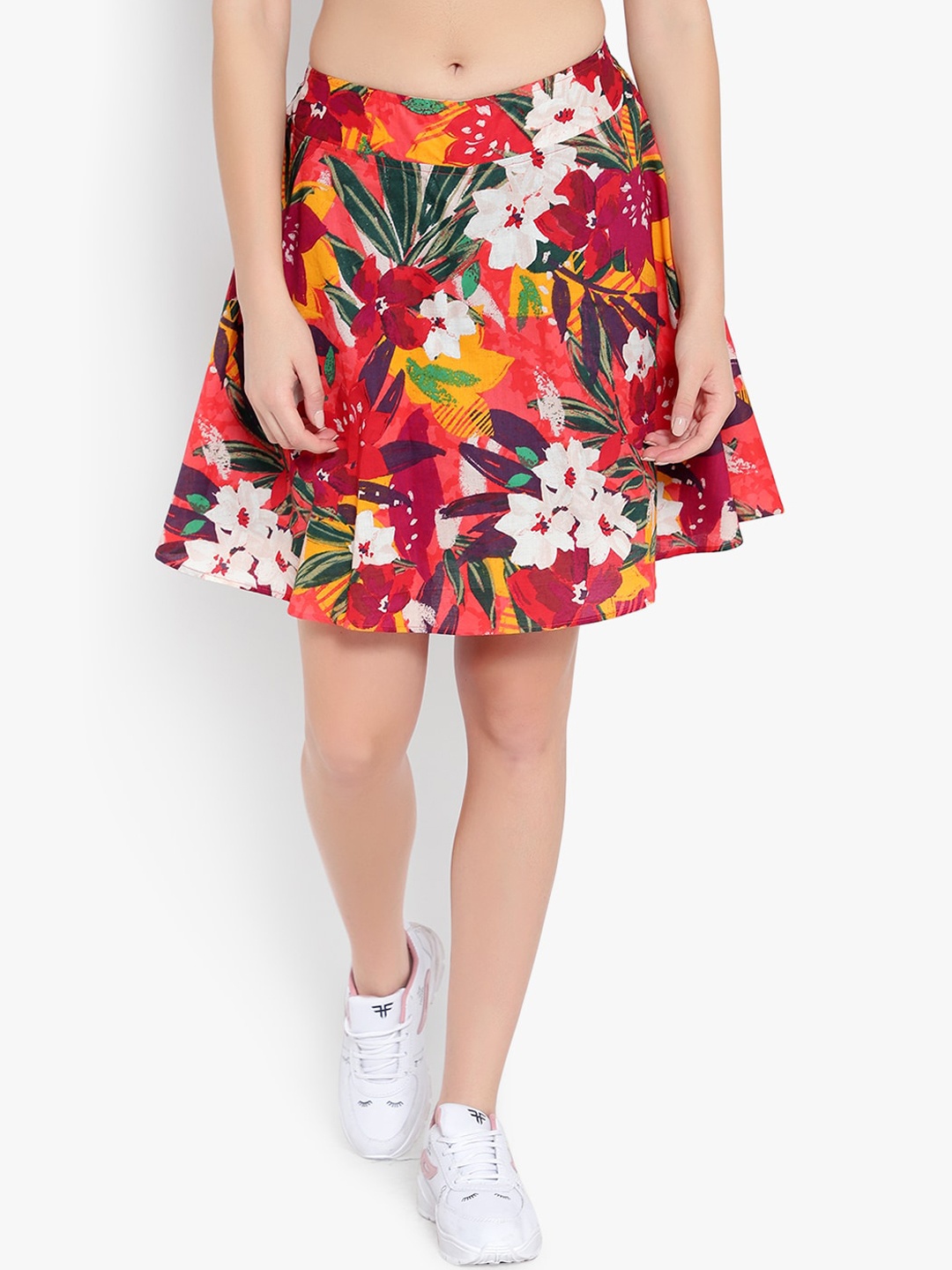 

Ayaany Women Red and Yellow Floral Printed Flared Mini Skirt