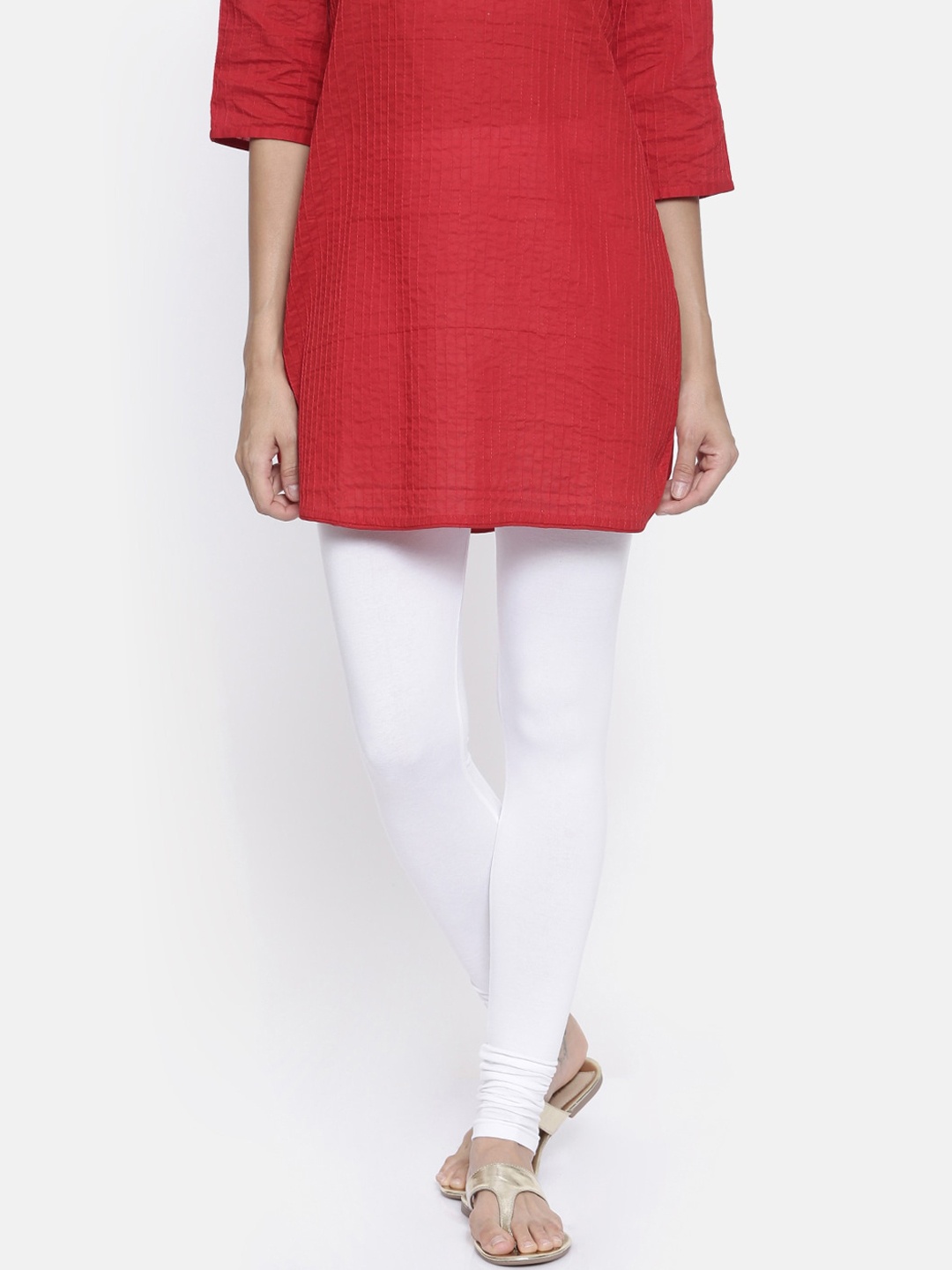 

Bitz Women White Solid Organic Cotton Churidar-Length Leggings